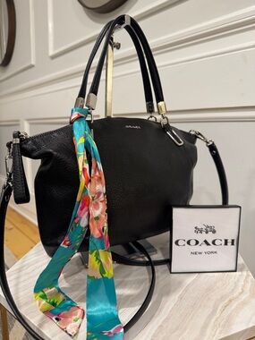 Coach Madison Kelsey Small  Black Pebbled Leather Satchel Crossbody Bag
